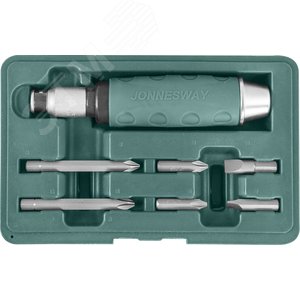 AG010055A Ударная отвертка с битами SL 8,10мм PH# 2,3  36мм и PH# 2,3  80мм, 7 предметов