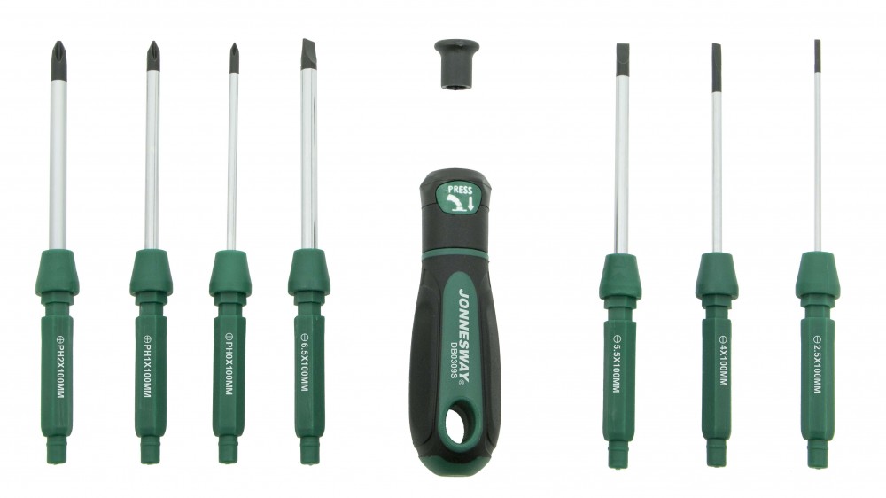 DB0309S Отвертка со сменными стержнями в наборе, 9 предметов