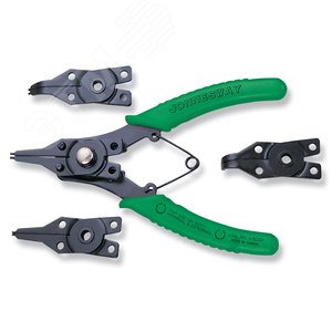 P266 Щипцы универсальные со сменными рабочими частями для стопорных колец в наборе,160 мм, 6-50 мм, 4 предмета