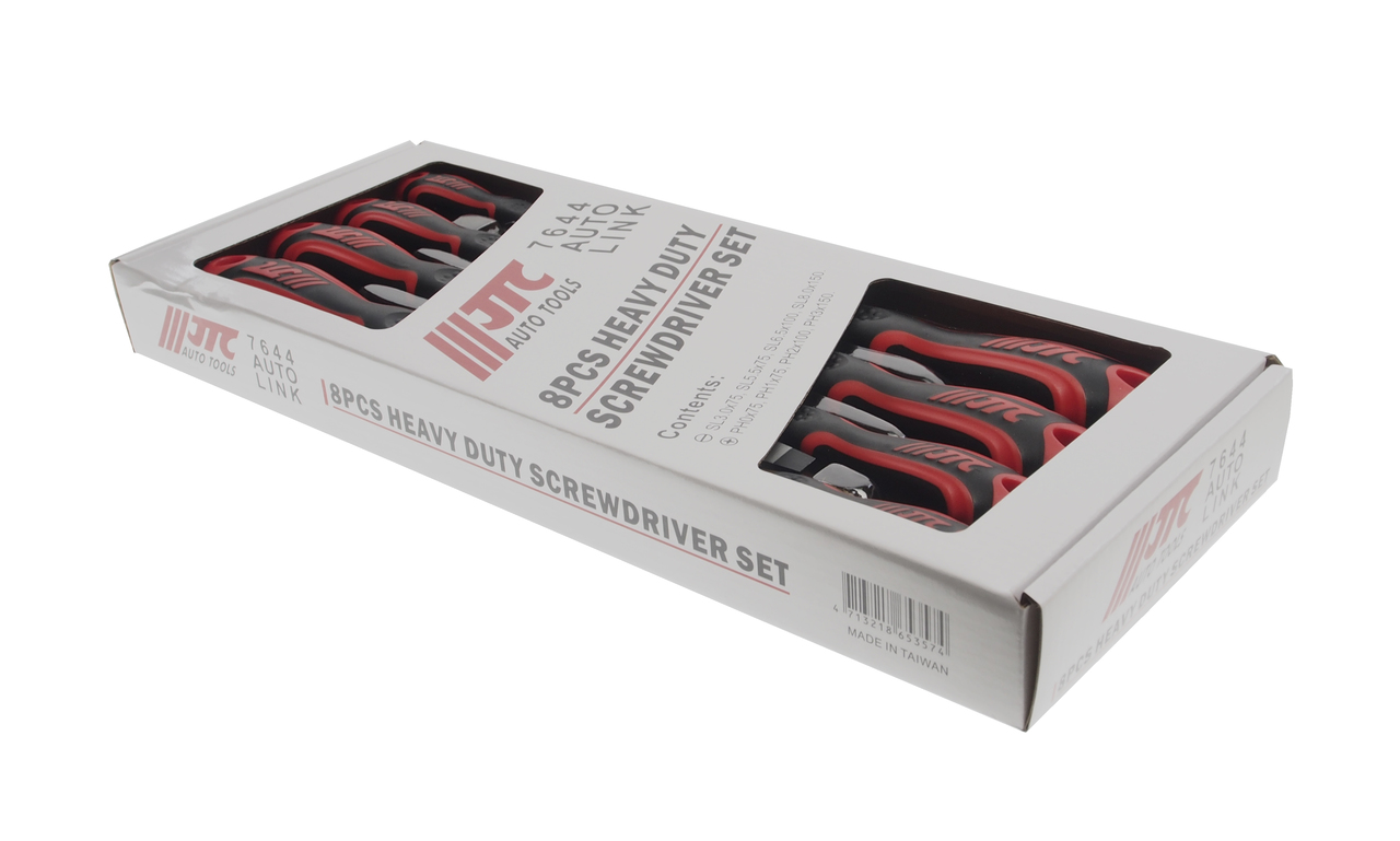 Набор отверток усиленных SL3.0,5.5x75 SL6.5x100 SL8.0x150 PH0,1x75 PH2x100 PH3x150 8 предметов JTC