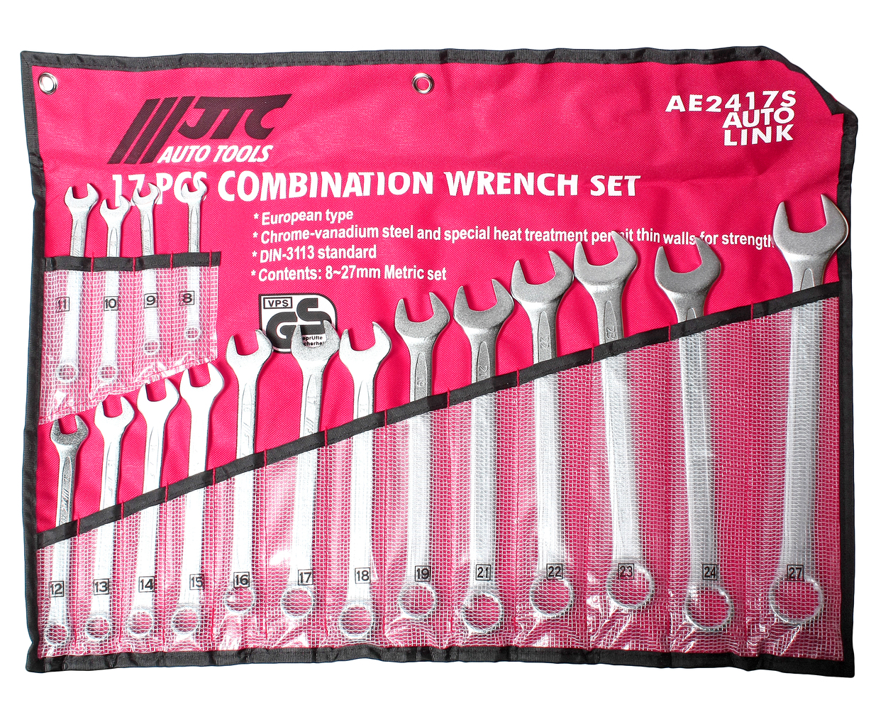 Набор ключей комбинированных 8-27мм 17 предметов в планшете JTC