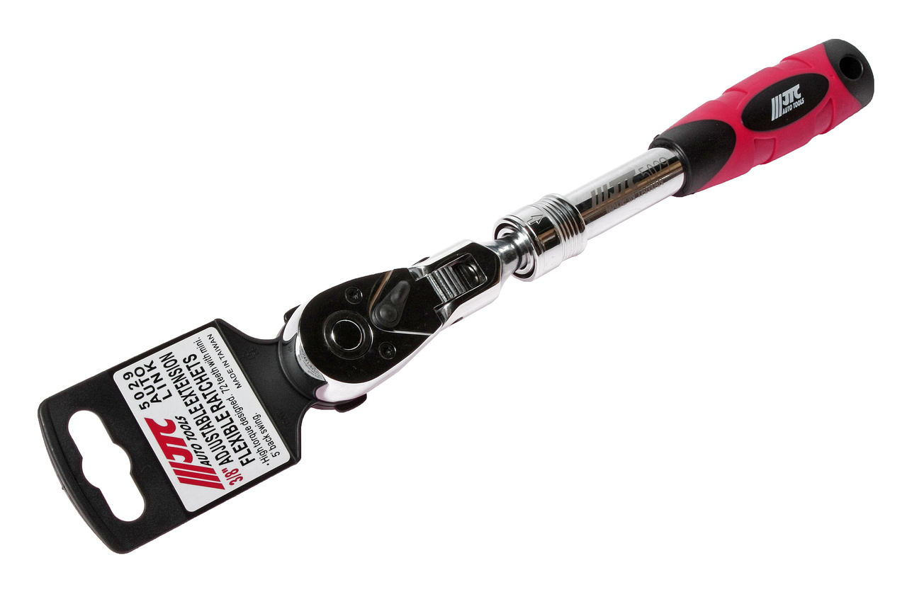 Ключ трещотка 3/8" 72 зуба 240-340мм шарнирный телескопический с резиновой рукояткой JTC