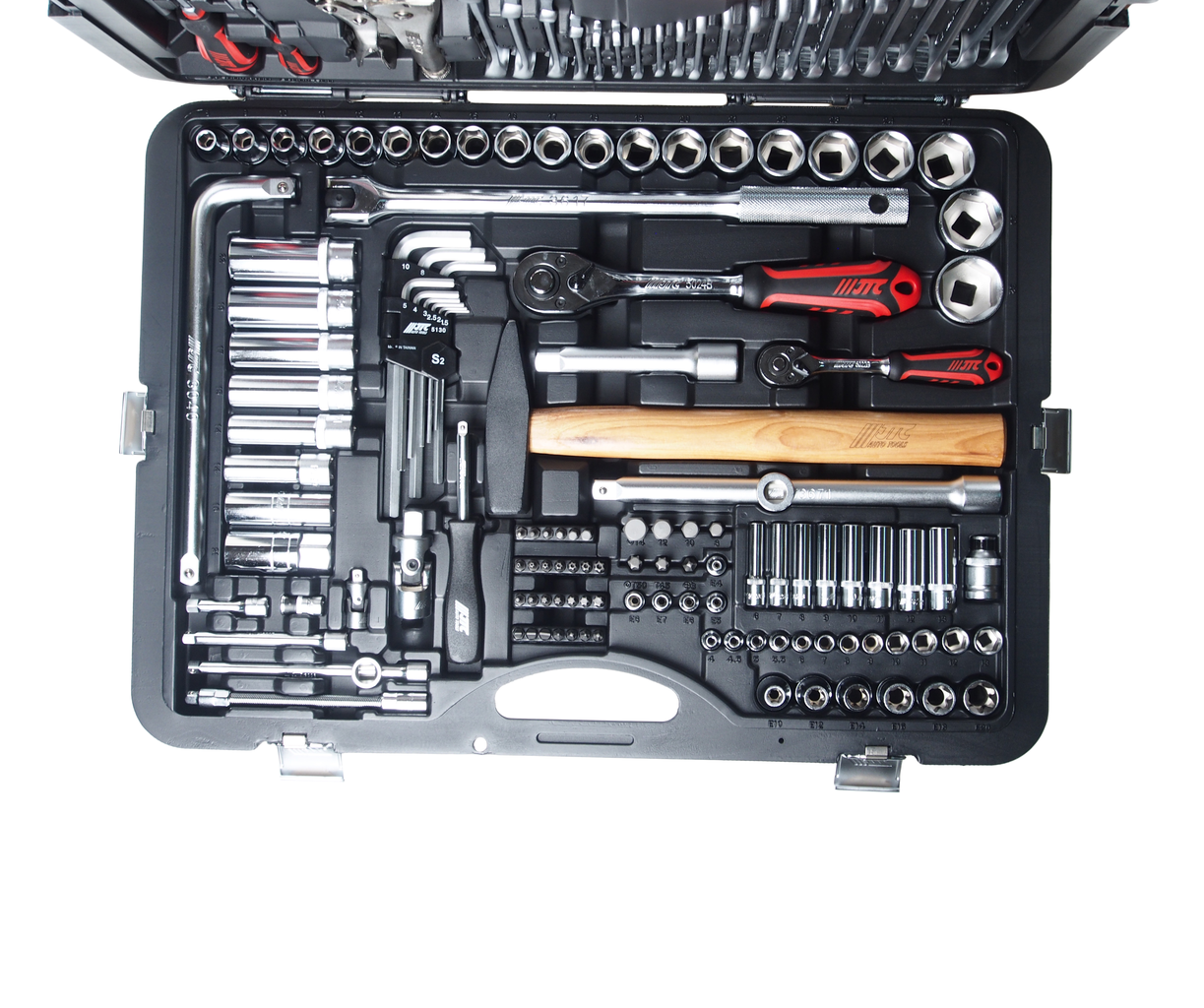 Набор инструментов 156 предметов слесарно-монтажный 1/4",1/2" 6-ти гранных в кейсе JTC