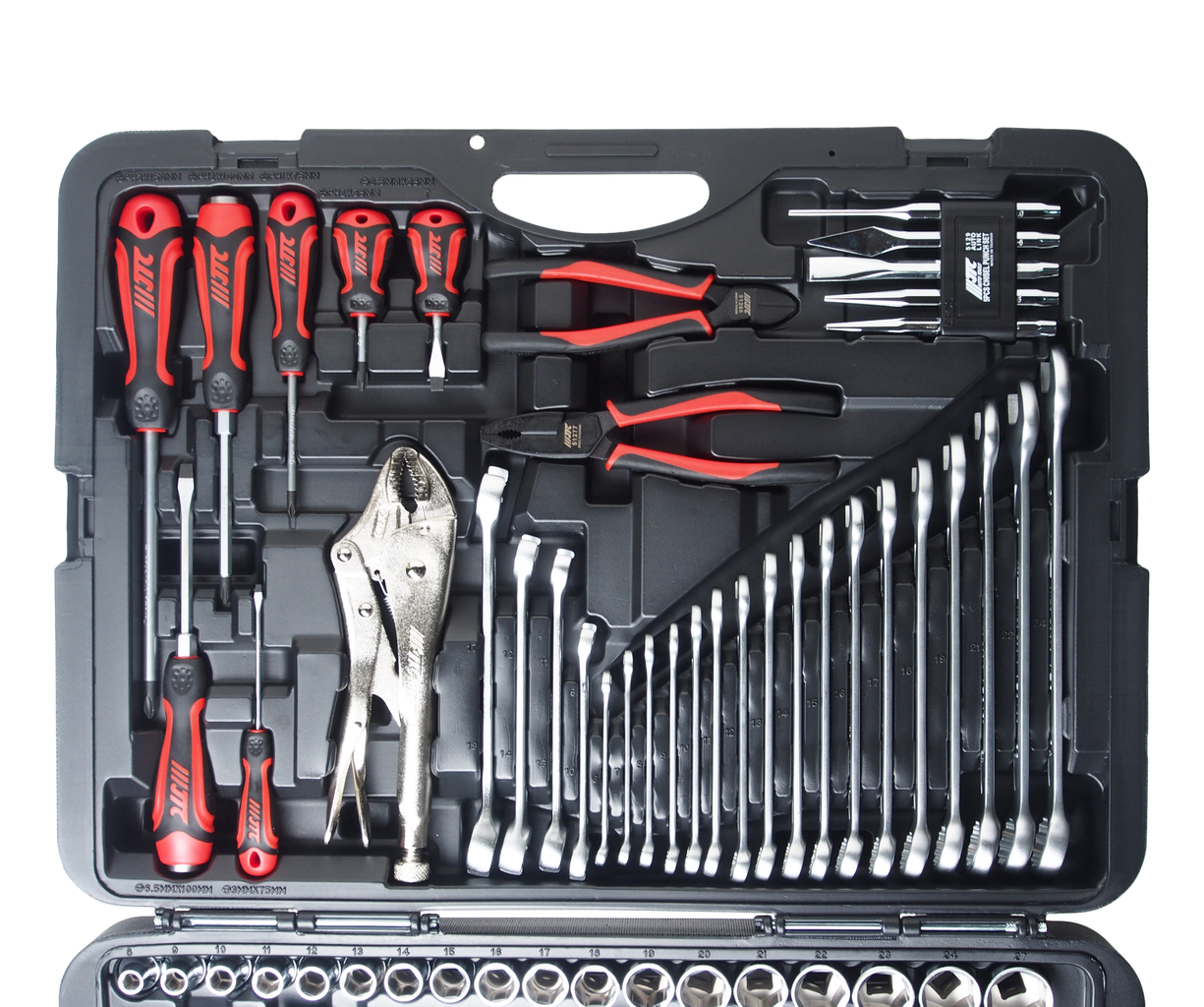 Набор инструментов 156 предметов слесарно-монтажный 1/4",1/2" 6-ти гранных в кейсе JTC