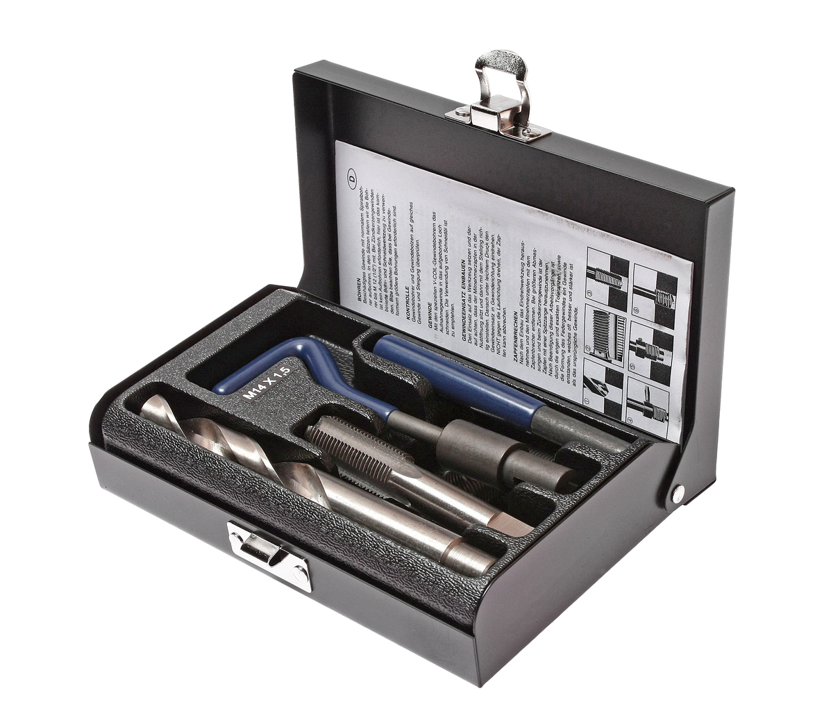 Набор инструментов и вставок для восстановления резьбы М14х1.5мм L=21мм 9 предметов JTC