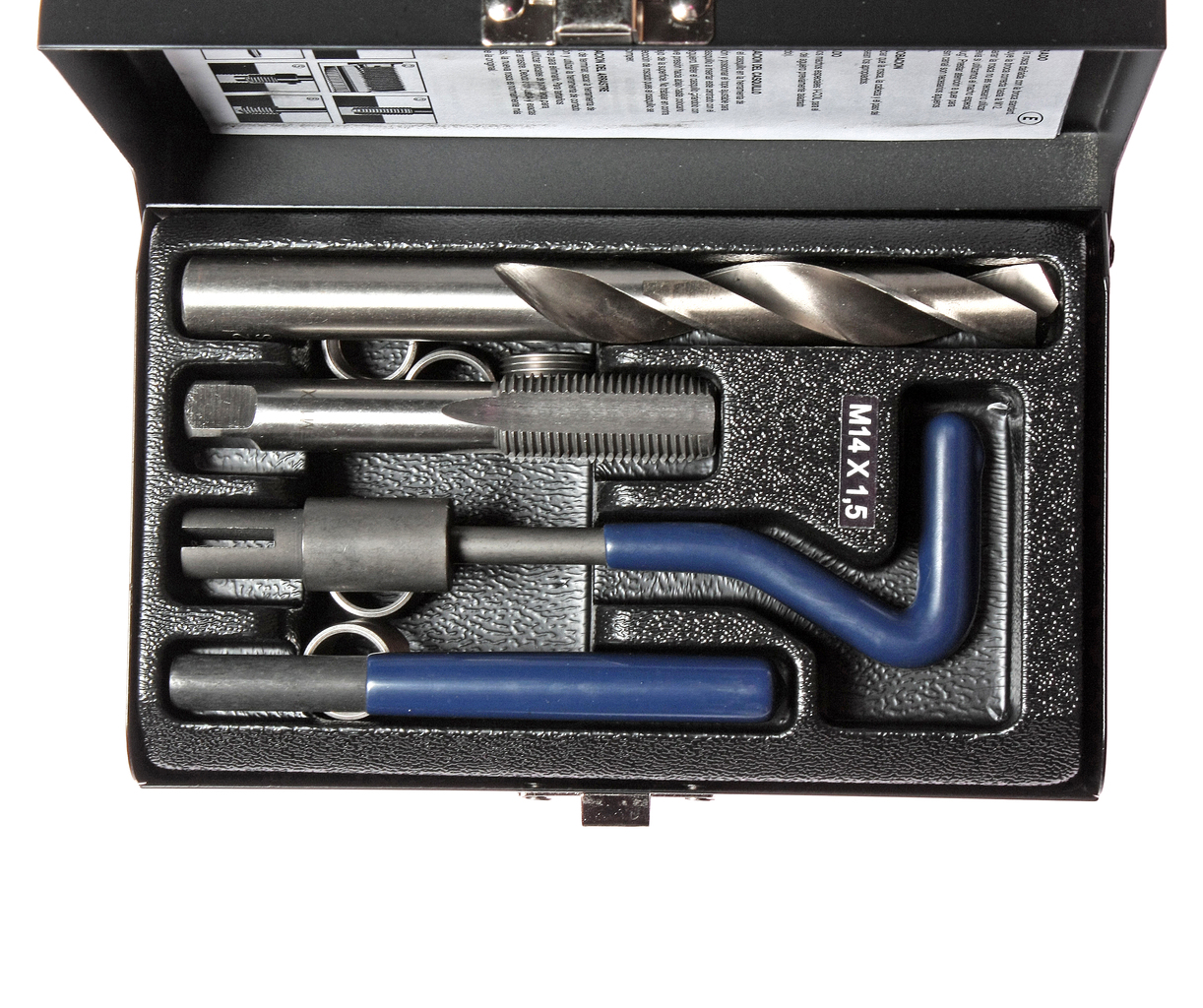 Набор инструментов и вставок для восстановления резьбы М14х1.5мм L=21мм 9 предметов JTC