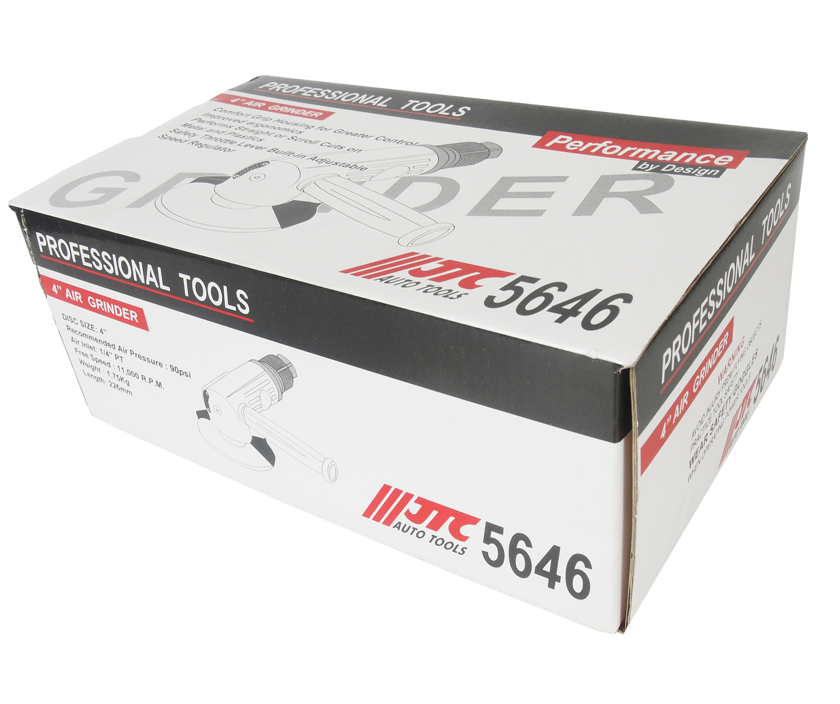 Машинка пневматическая шлифовальная 11000об/мин., 90PSI, диск 4", штуцер 1/4", длина 226мм JTC