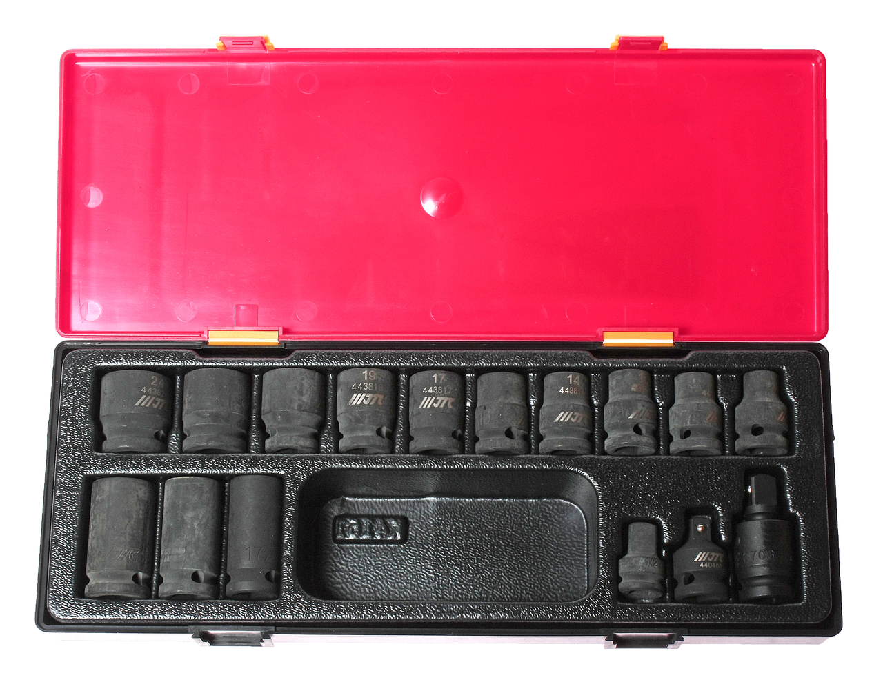 Набор головок торцевых 1/2" 6-ти гранных 10-24мм ударных 16 предметов в кейсе JTC