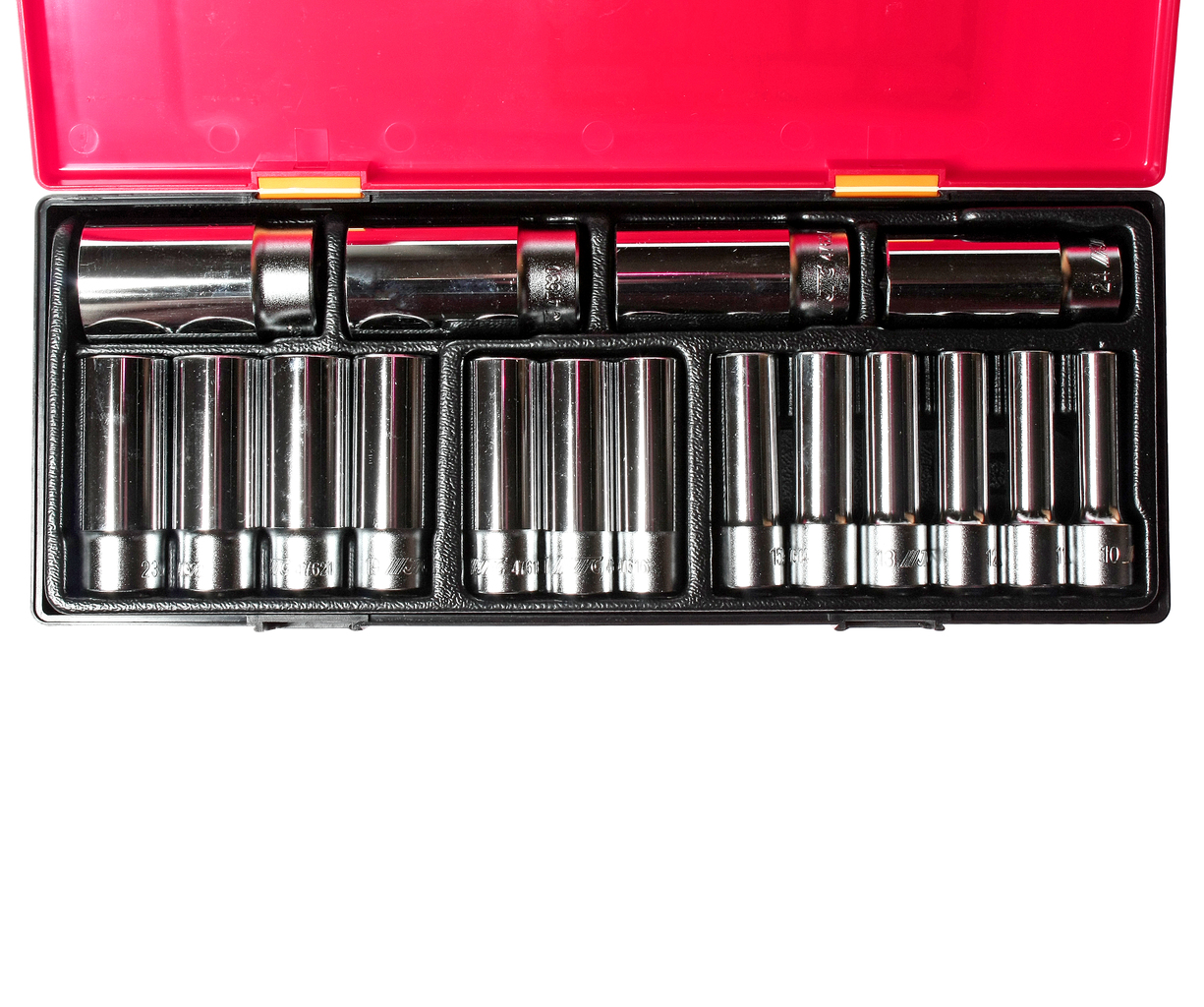 Набор головок торцевых 1/2" 6-ти гранных 10-32мм глубоких 17 предметов в кейсе JTC