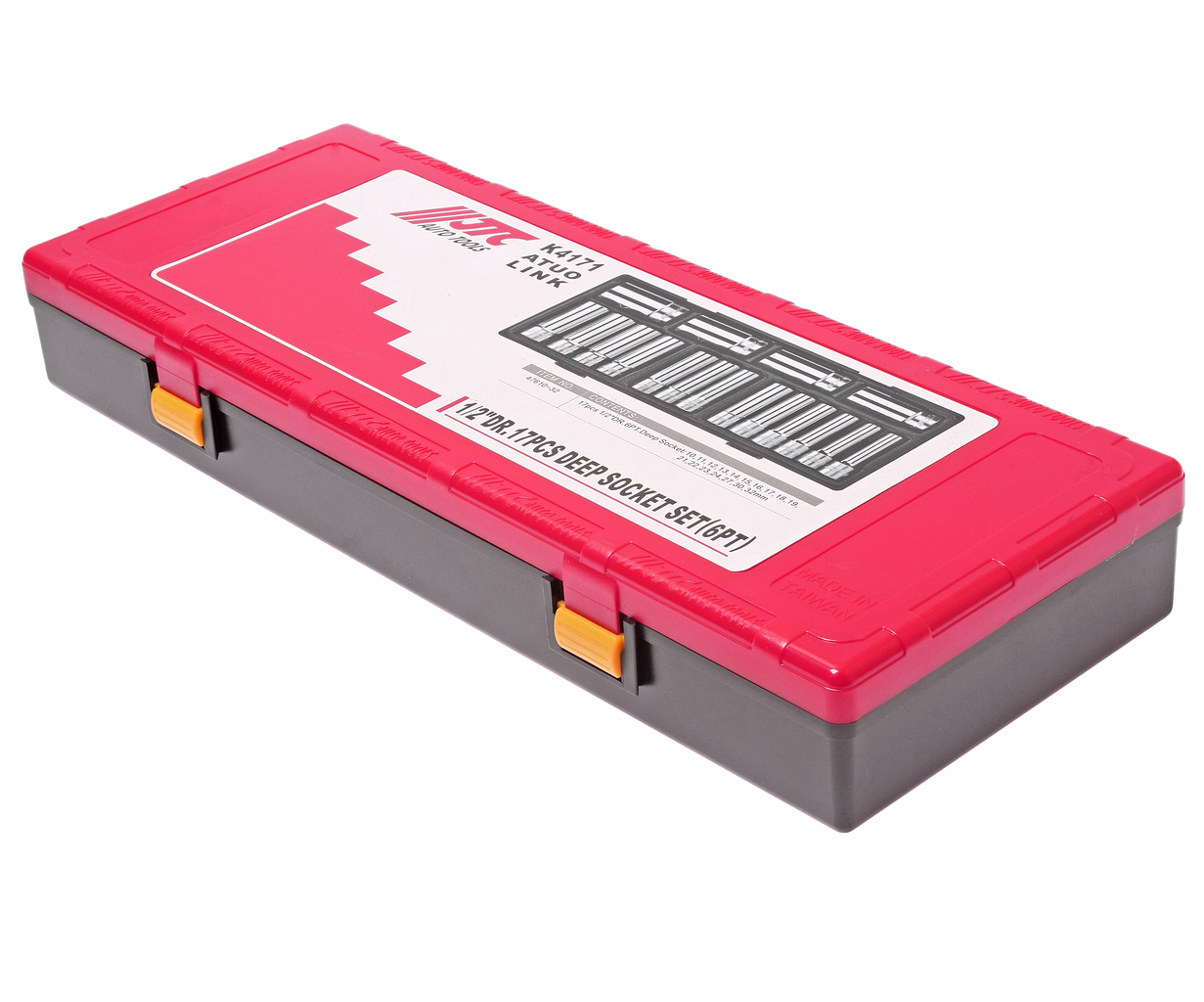 Набор головок торцевых 1/2" 6-ти гранных 10-32мм глубоких 17 предметов в кейсе JTC