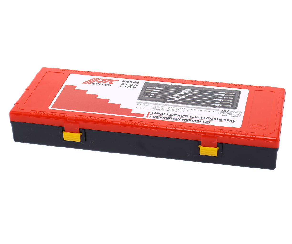 Набор ключей комбинированных 8-19мм трещоточных с подвижной головкой 14 предметов в кейсе JTC