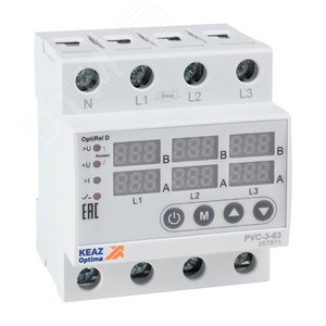 Реле напряжения OptiRel D PVC-3-63 с ЖК-дисплеем и контролем тока 3Ф 63 А