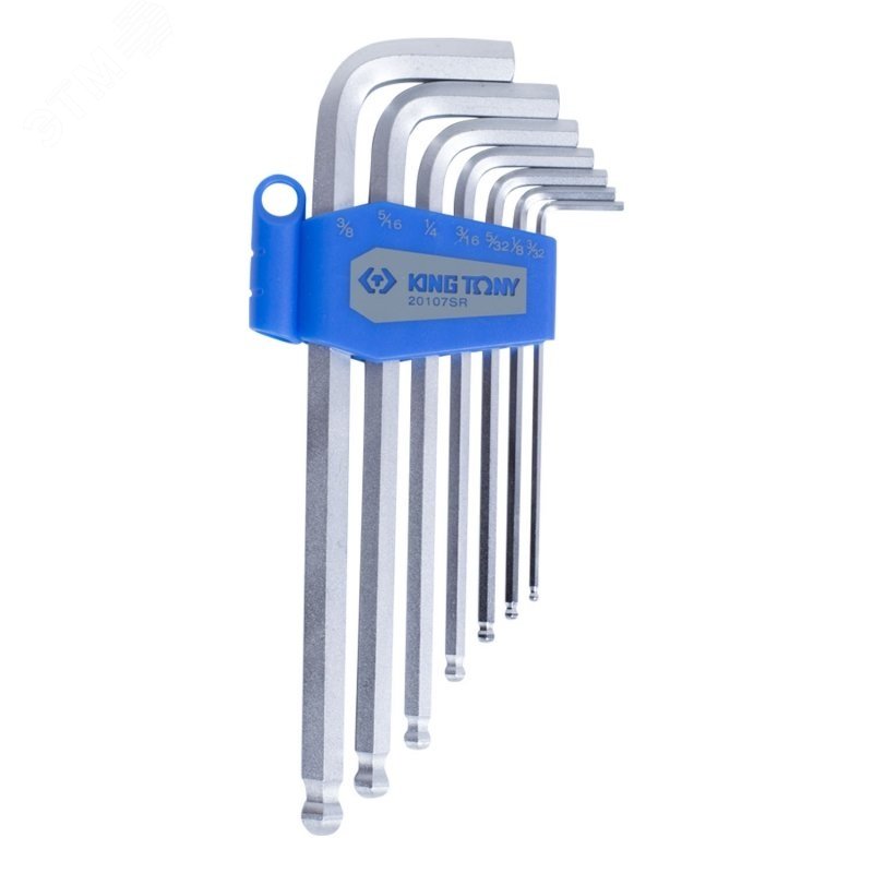 Набор Г-образных шестигранников 3/32"-3/8", дюймовые, с шаровым окончанием, 7 предметов KING TONY 20107SR