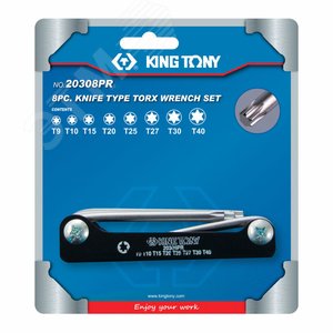 Набор Г-образных Torx, T9-T40, складные, 8 предметов KING TONY 20308PR