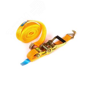 Ремень шириной 35мм, с храповиком и крюками, состоящий из 2-х частей, длиной 5,5м и 0,5м для закрепления груза при перемещении до 3т методом в обхват 