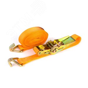 Ремень шириной 25мм, с храповиком и крюками, состоящий из 2-х частей, длиной 4,5м и 0,5м для закрепления груза при перемещении до 1т методом в обхват 