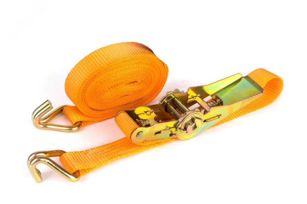 Ремень шириной 25мм, с храповиком и крюками, состоящий из 2-х частей, длиной 4,5м и 0,5м для закрепления груза при перемещении до 1т методом в обхват 