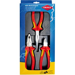 Набор ШГИ VDE 1000V в ложементе 3 предмета комплектация: 0306180 плоскогубцы 180 мм 2616200 длинногубцы 200 мм 7006160 бокорезы 160 мм диэлектрические