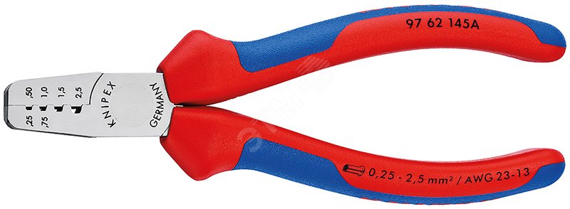 Пресс-клещи для обжима контактных гильз 4 гнезда 025-25мм (AWG 23-13) L=145мм 2-компонентные рукоятки