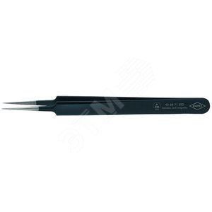 Пинцет ESD захватный прецизионный гладкие губки игловидные кончики антистатический L-110 мм нержавеющая хромоникелевая сталь хромированный