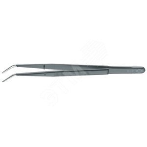 Пинцет захватный прецизионный с направляющим штифтом тонкие зазубренные губки под 45° L-155 мм пружинная сталь чёрная матовая лакировка