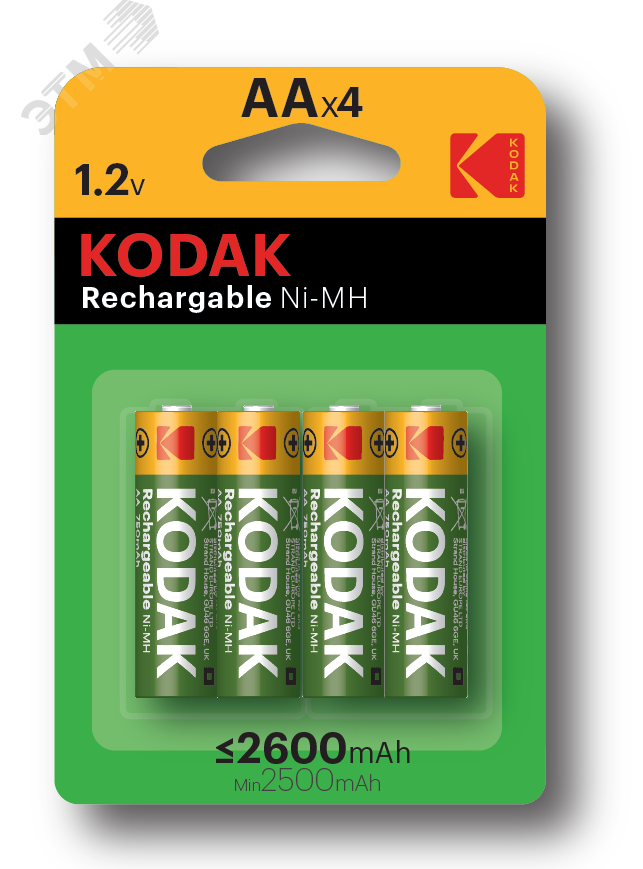 Аккумуляторы NiMH (никель-металлгидридные) Kodak HR6-4BL 2600mAh [KAAHR-4] (80/640/15360)