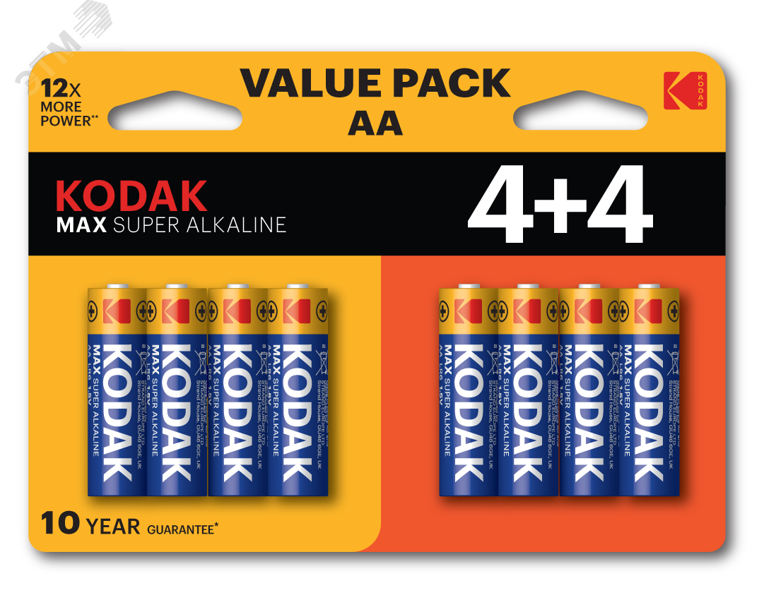 Батарейка Kodak LR6 4+4BL MAX SUPER Alkaline AA