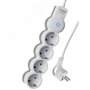 Удлинитель 1.5м, ПВС 3х0.7, 4  гнезда, заземление, выключатель 10А белый