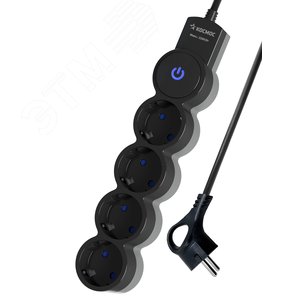 Удлинитель 1.5м, ПВС 3х0.75 4  гнезда, заземление, выключатель 10А черный