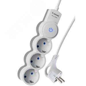 Удлинитель 1.5м, ПВС 3х0.7, 3  гнезда, заземление, выключатель 10А белый