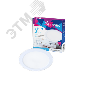 Светильник светодиодный ДВО-6 Вт 6400K 480 Лм белый КОСМОС