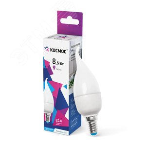 Лампа светодиодная LED 8.5Вт свеча на ветру 220В Е14 6500К холодный 720 лм