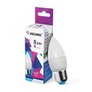 Лампа светодиодная LED 8.5Вт Свеча 220В Е27 D37х100 6500К холодный 720 лм