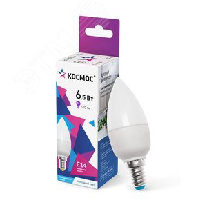 Лампа светодиодная LED 6.5Вт Свеча 220В Е14 D37х100 6500К холодный 520 лм