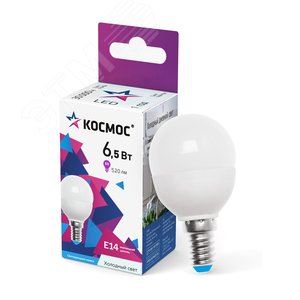 Лампа светодиодная LED 6.5Вт Шар 220В Е14 D45х82 6500К холодный 520 лм