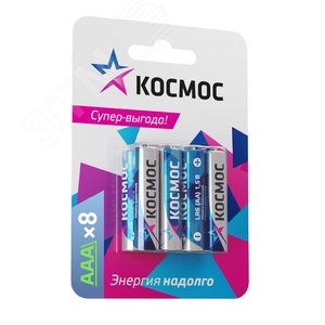 Батарейка  LR03 (АAA) 1.5V Alkaline 8BL, КОСМОС