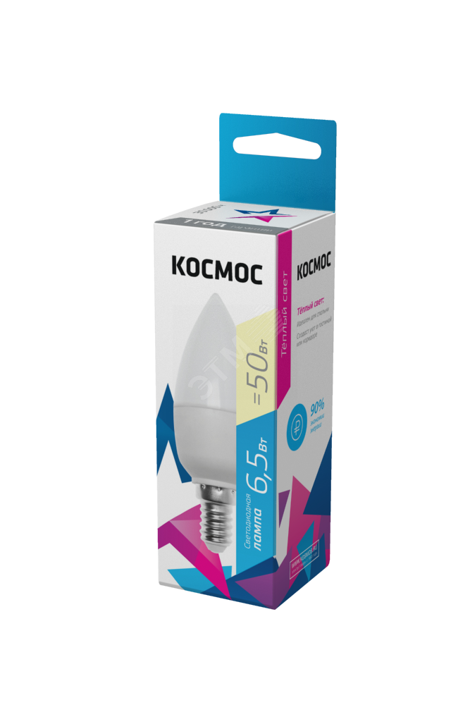 Лампа светодиодная LED 6.5Вт Свеча 220В Е14 D37х100 3000К теплый 520 лм