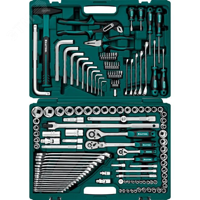 KRAFTOOL EXTREM-142, 142 предм., (1/2″+3/8″+1/4″), универсальный набор инструмента (27889-H142)