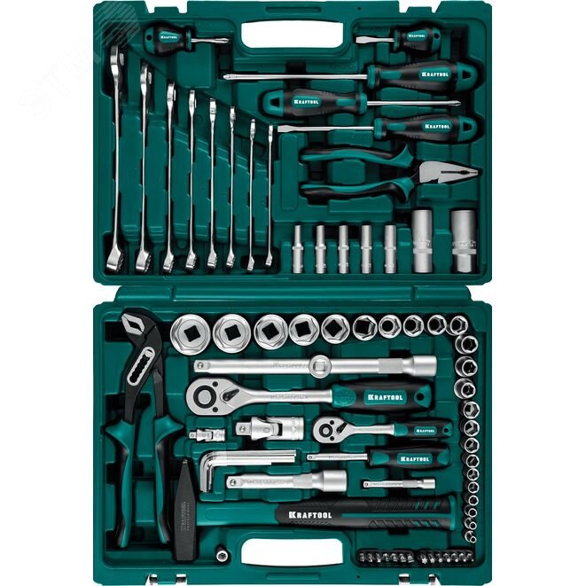 KRAFTOOL EXTREM-76, 76 предм., (1/2″+3/8″+1/4″), универсальный набор инструмента (27889-H76)