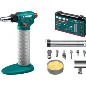 KRAFTOOL Multi torch, 30 - 150 Вт, 1300°С, набор 8 в 1: горелка, фен, пьезоподжиг, газовый паяльник (55506-H8)
