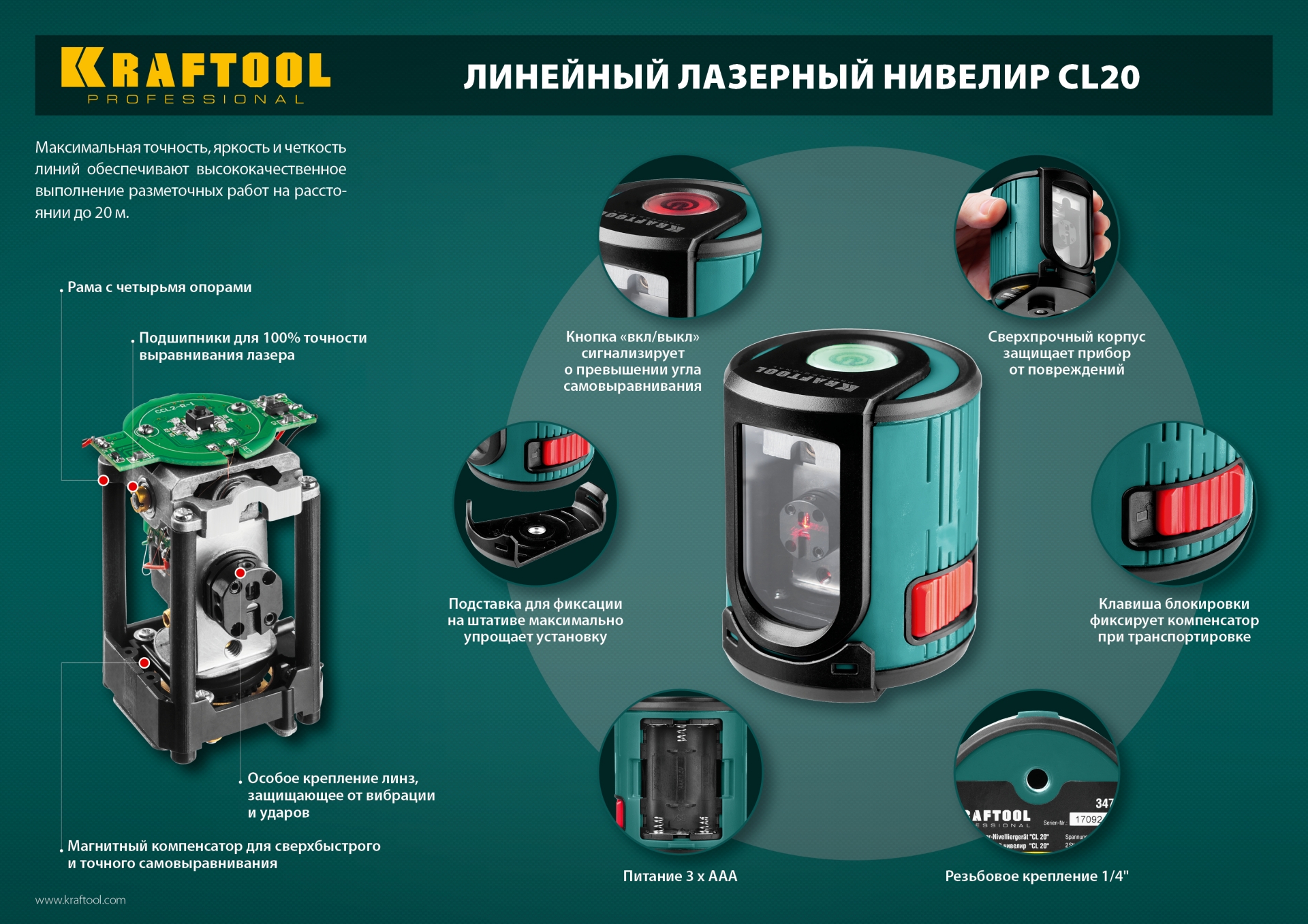 KRAFTOOL CL 20 #2, лазерный нивелир (34700-2)