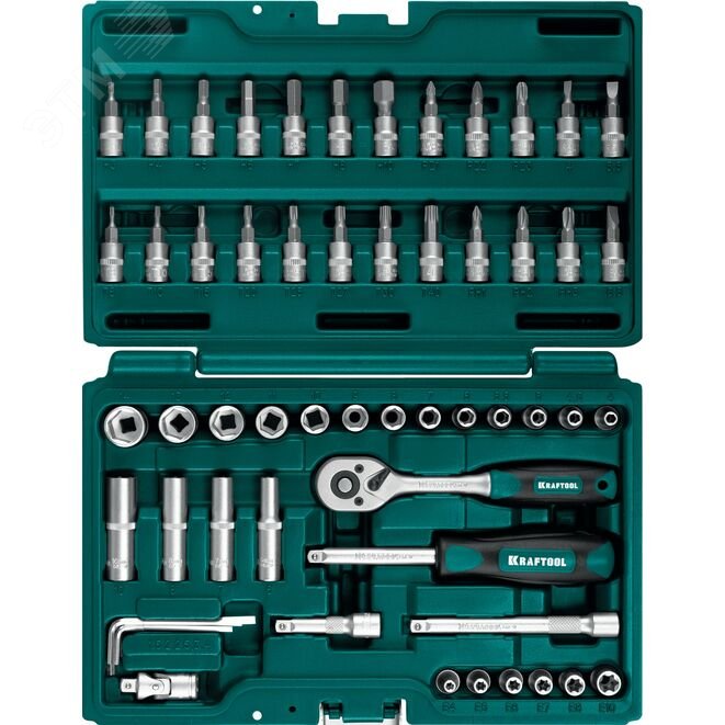 KRAFTOOL X-Drive, 57 предм., (1/4″), универсальный набор инструмента (27885-H57)