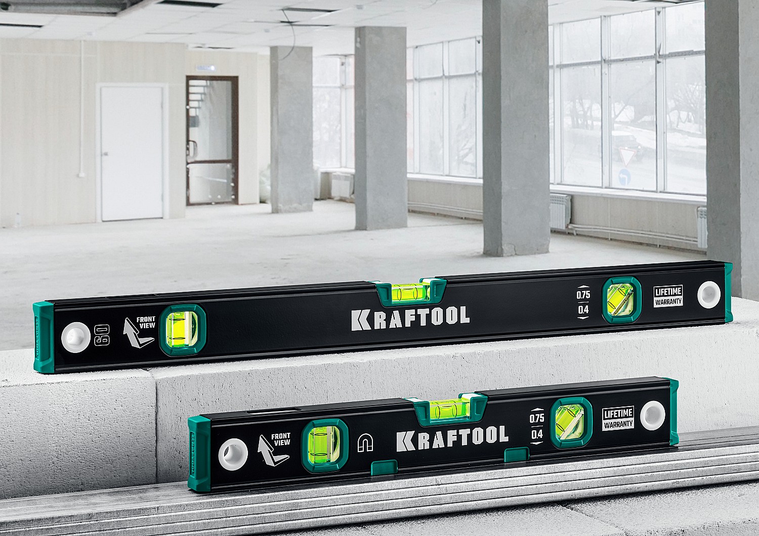 KRAFTOOL 400 мм, усиленный профиль, с зеркальным глазком, магнитный уровень (34785-40)