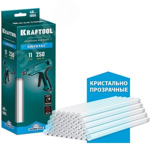 KRAFTOOL Cristal, 11 х 250 мм, 40 шт, кристально прозрачные, клеевые стержни (06846-40)