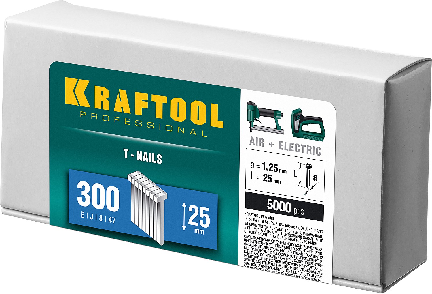 KRAFTOOL тип 18GA (47/300/F) 25 мм, 5000 шт, гвозди для нейлера (31785-25)