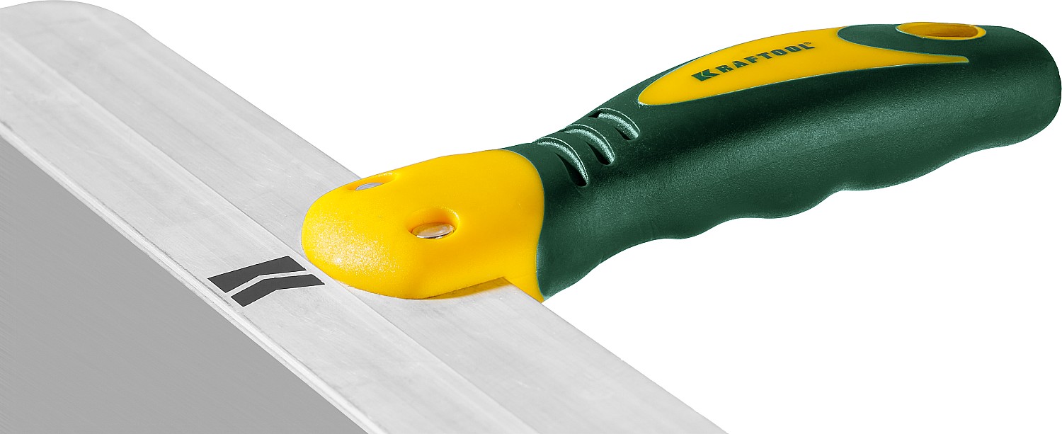 KRAFTOOL 150 мм, широкое полотно, алюминиевая направляющая, двухкомпонентная ручка, нержавеющий, фасадный шпатель (10036-150)