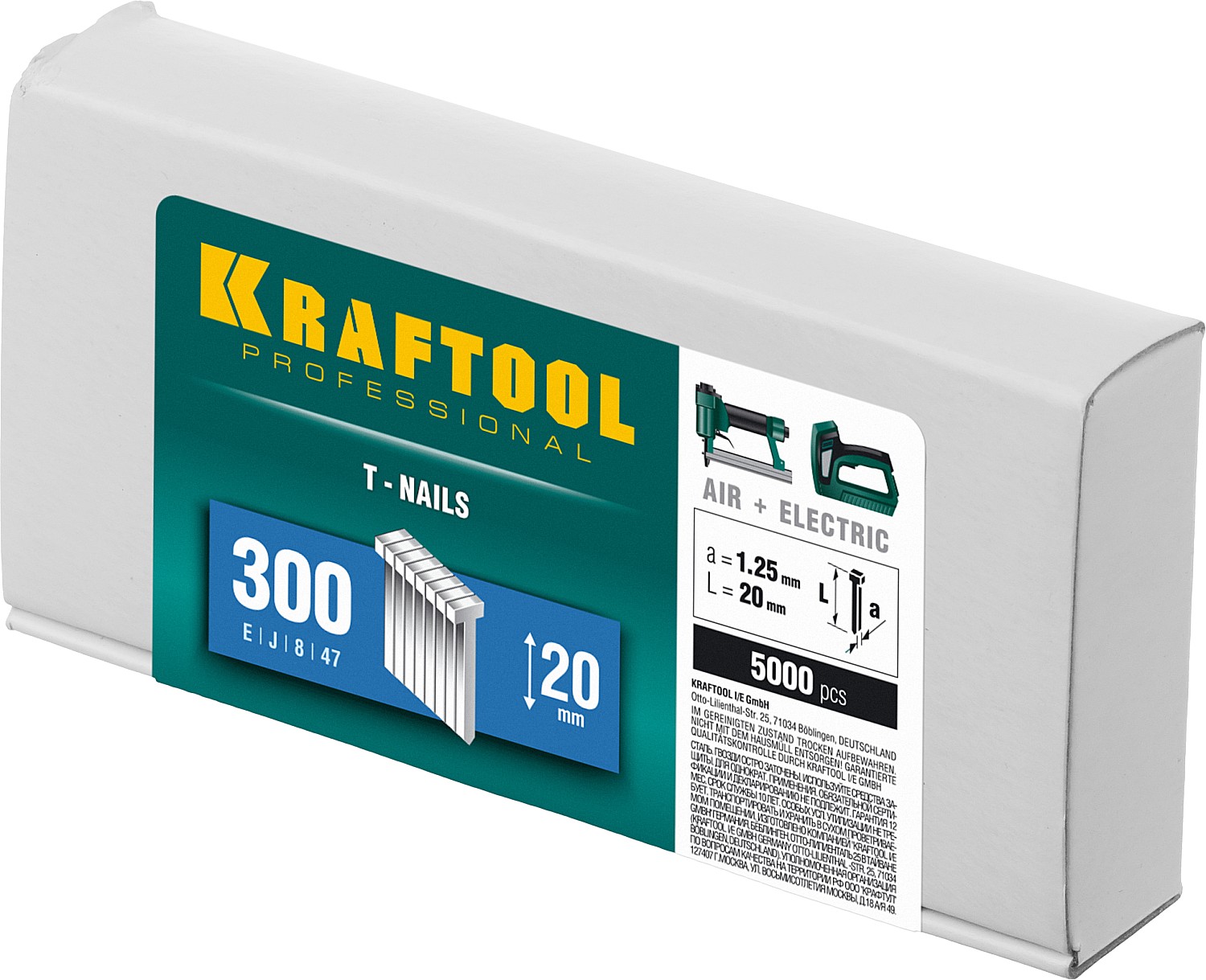 KRAFTOOL тип 18GA (47/300/F) 20 мм, 5000 шт, гвозди для нейлера (31785-20)