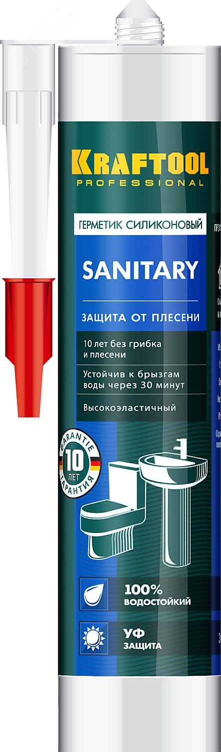 KRAFTOOL SANITARY, 300 мл, прозрачный, санитарный силиконовый герметик (41255-2)