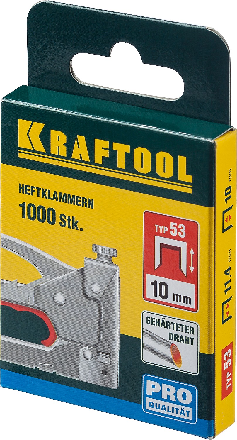 KRAFTOOL тип 53 (A/10/JT21) 10 мм, 1000 шт, калибр 23GA, скобы для степлера (31670-10)