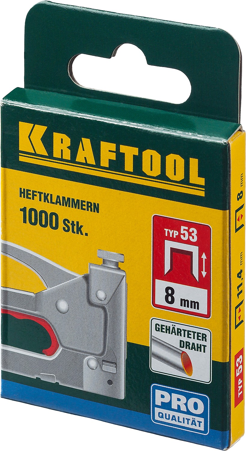 KRAFTOOL тип 53 (A/10/JT21) 8 мм, 1000 шт, калибр 23GA, скобы для степлера (31670-08)